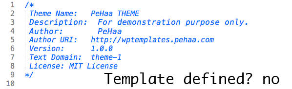 css checking for Template in style.css header