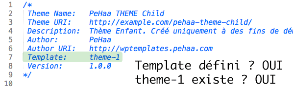css checking for Template in style.css header