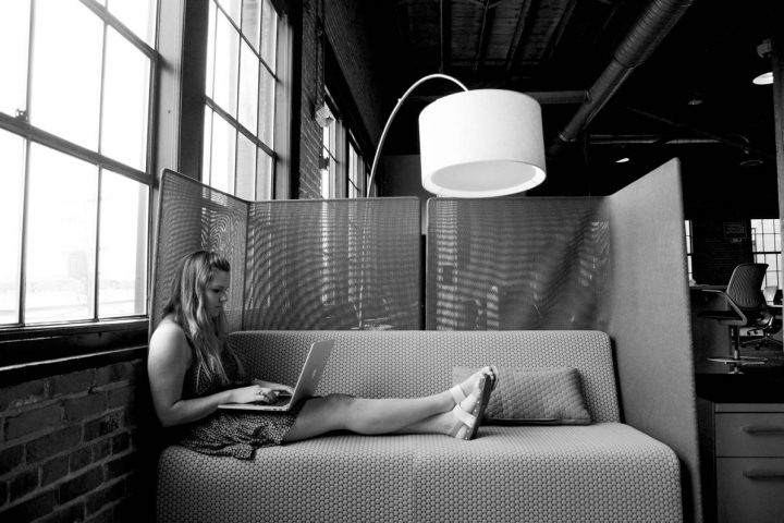 Cosy sofas and ambient lights.